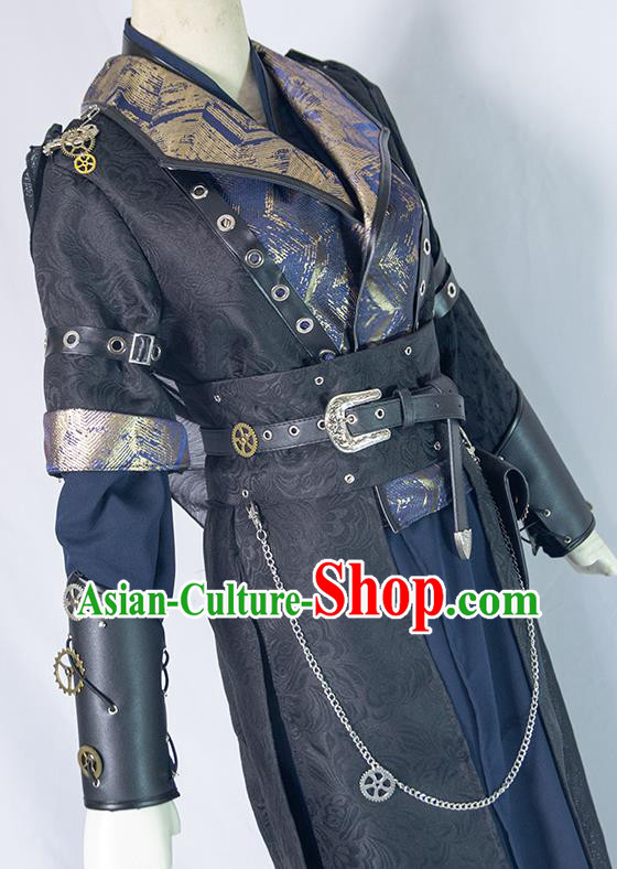 Chinese Ancient Young Knight Black Hanfu Clothing Drama Cosplay Hero Swordsman Garment Costumes