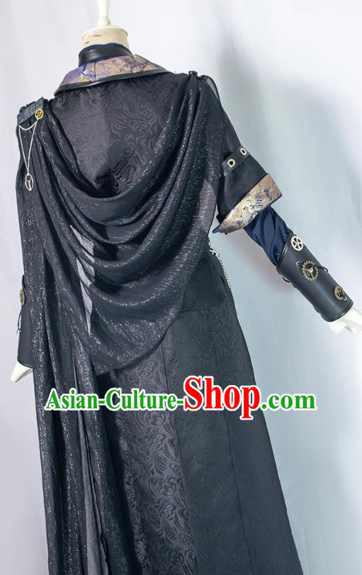 Chinese Ancient Young Knight Black Hanfu Clothing Drama Cosplay Hero Swordsman Garment Costumes