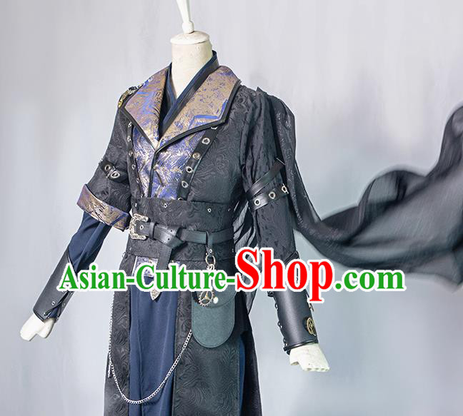 Chinese Ancient Young Knight Black Hanfu Clothing Drama Cosplay Hero Swordsman Garment Costumes