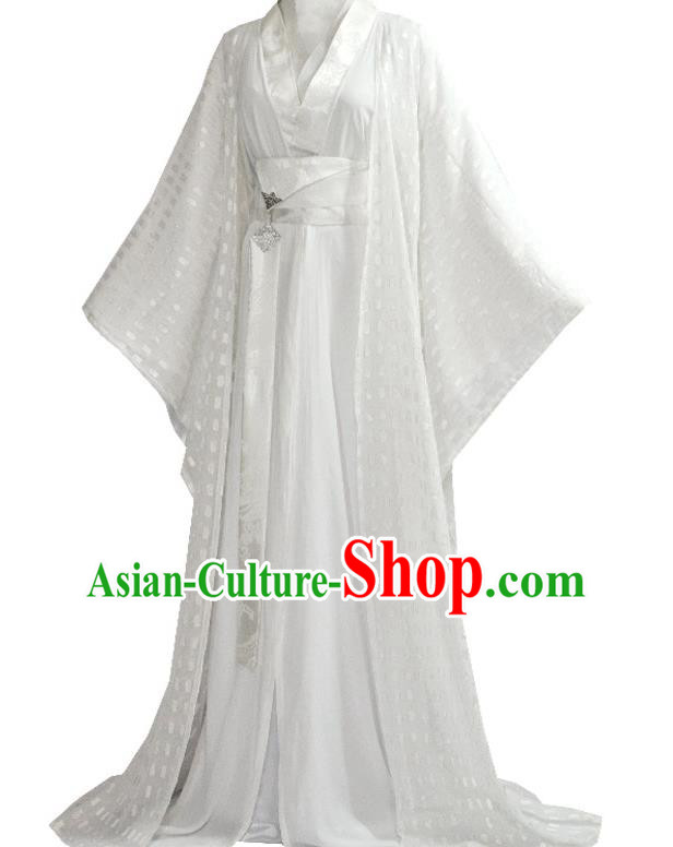 Chinese Ancient Swordsman White Hanfu Clothing Drama Cosplay Jin Dynasty Crown Prince Garment Costumes