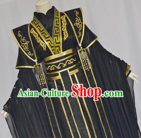 Chinese Ancient Royal Highness Hanfu Clothing Drama Cosplay Tang Dynasty King Black Garment Costumes
