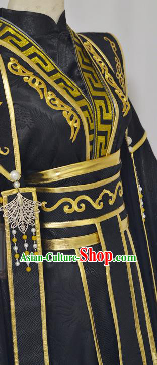 Chinese Ancient Royal Highness Hanfu Clothing Drama Cosplay Tang Dynasty King Black Garment Costumes