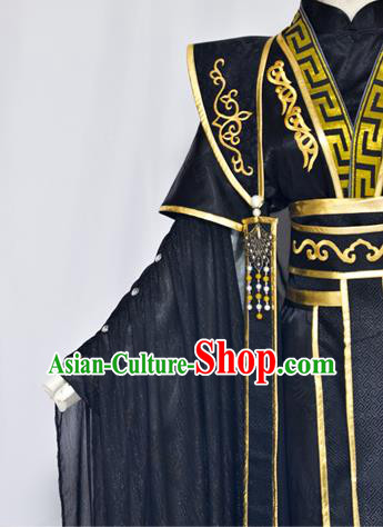 Chinese Ancient Royal Highness Hanfu Clothing Drama Cosplay Tang Dynasty King Black Garment Costumes