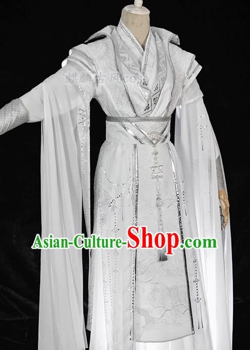 Chinese Ancient Swordsman White Hanfu Clothing Drama Cosplay Young Knight Garment Costumes