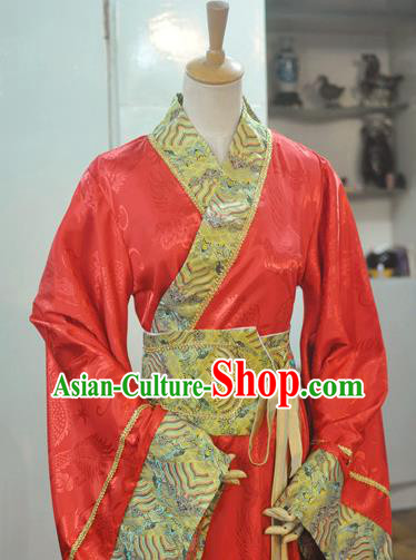 Chinese Ancient Emperor Red Hanfu Clothing Drama Cosplay Apparels Han Dynasty King Garment Costumes