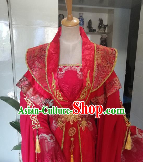 China Ancient Queen Red Hanfu Dress Traditional Cosplay Jin Dynasty Empress Wedding Clothing