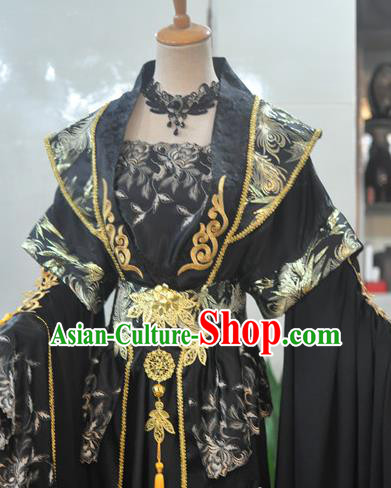 China Traditional Cosplay Tang Dynasty Empress Clothing Ancient Queen Black Hanfu Dress