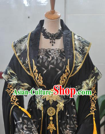 China Traditional Cosplay Tang Dynasty Empress Clothing Ancient Queen Black Hanfu Dress