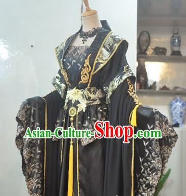 China Traditional Cosplay Tang Dynasty Empress Clothing Ancient Queen Black Hanfu Dress