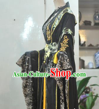 China Traditional Cosplay Tang Dynasty Empress Clothing Ancient Queen Black Hanfu Dress