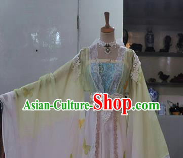 China Traditional Cosplay Tang Dynasty Princess Clothing Ancient Goddess Yellow Hanfu Dress