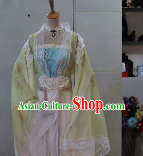 China Traditional Cosplay Tang Dynasty Princess Clothing Ancient Goddess Yellow Hanfu Dress