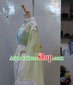 China Traditional Cosplay Tang Dynasty Princess Clothing Ancient Goddess Yellow Hanfu Dress