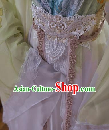 China Traditional Cosplay Tang Dynasty Princess Clothing Ancient Goddess Yellow Hanfu Dress