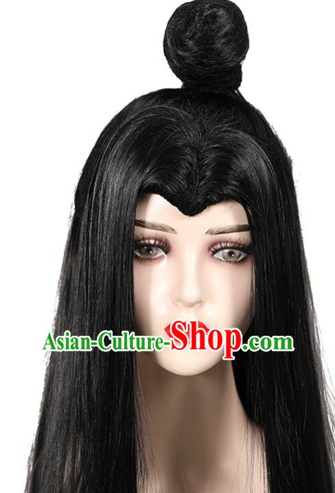 Chinese Ancient Swordsman Headdress Tang Dynasty Young Hero Toupee Hairpieces Cosplay Martial Arts Male Black Wigs