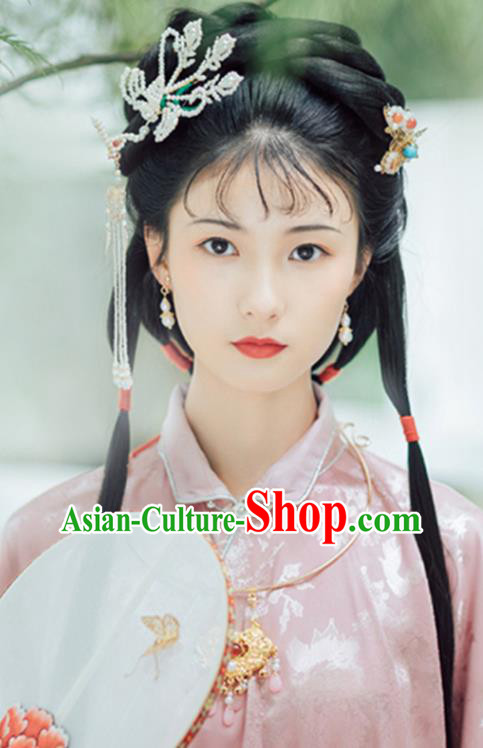 China Ancient Noble Lady Lin Daiyu Bang Wigs Ming Dynasty Patrician Beauty Chignon Hairpieces Traditional Hanfu Hair Accessories