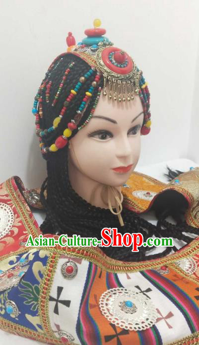 China Zang Ethnic Folk Dance Hair Accessories Minority Performance Headwear Tibetan Nationality Headdress