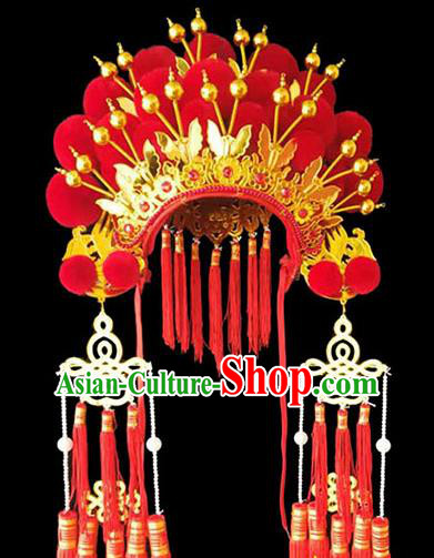 Chinese Beijing Opera Hua Tan Hat Traditional Opera Performance Red Pompon Helmet Peking Opera Hair Accessories