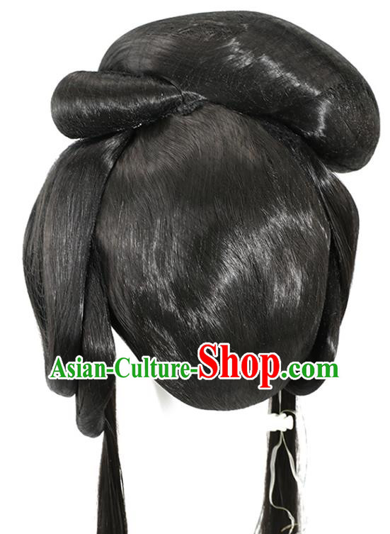 China Ancient Goddess Wigs Jin Dynasty Palace Princess Chignon Hairpieces Traditional Hair Accessories