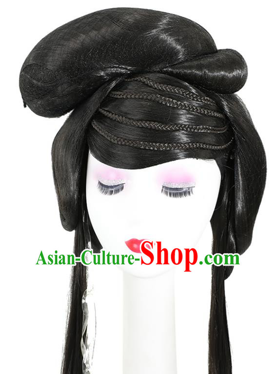 China Ancient Goddess Wigs Jin Dynasty Palace Princess Chignon Hairpieces Traditional Hair Accessories