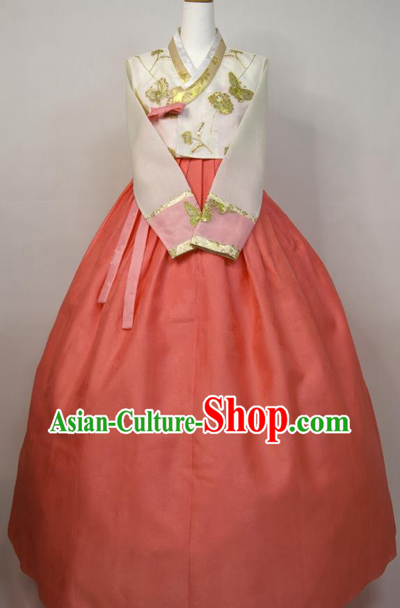 Korea Classical Wedding Fashion Costumes Korean Bride Hanbok Embroidered Butterfly Blouse and Red Dress Traditional Court Princess Clothing