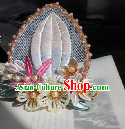 China Song Dynasty Imperial Consort Headpieces Traditional Hanfu Hair Accessories Ancient Court Woman Beads Flowers Hair Crown