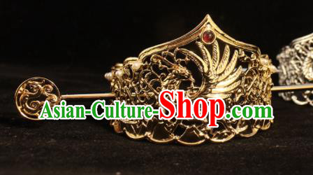 Chinese Ancient Swordsman Headpieces Traditional Tang Dynasty Prince Golden Hair Crown and Hairpin