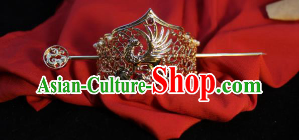 Chinese Ancient Swordsman Headpieces Traditional Tang Dynasty Prince Golden Hair Crown and Hairpin