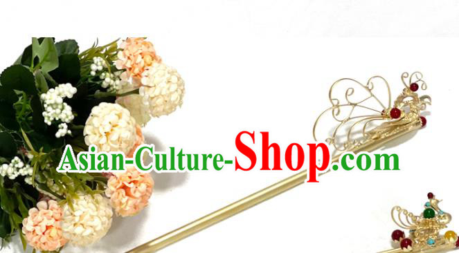 Korean Queen Golden Phoenix Hairpin Traditional Hanbok Hair Accessories Court Dance Performance Hair Stick