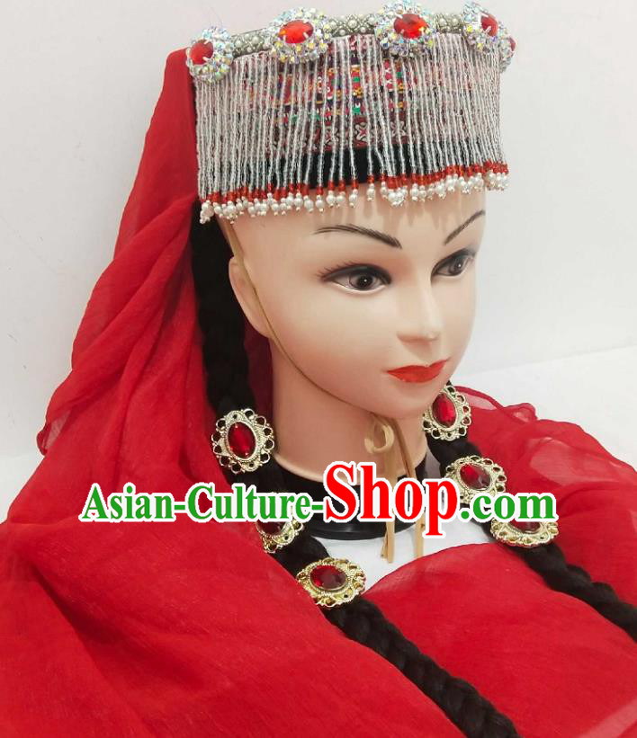 China Xinjiang Ethnic Folk Dance Hair Accessories Uyghur Minority Performance Headwear Tajik Nationality Wedding Hat