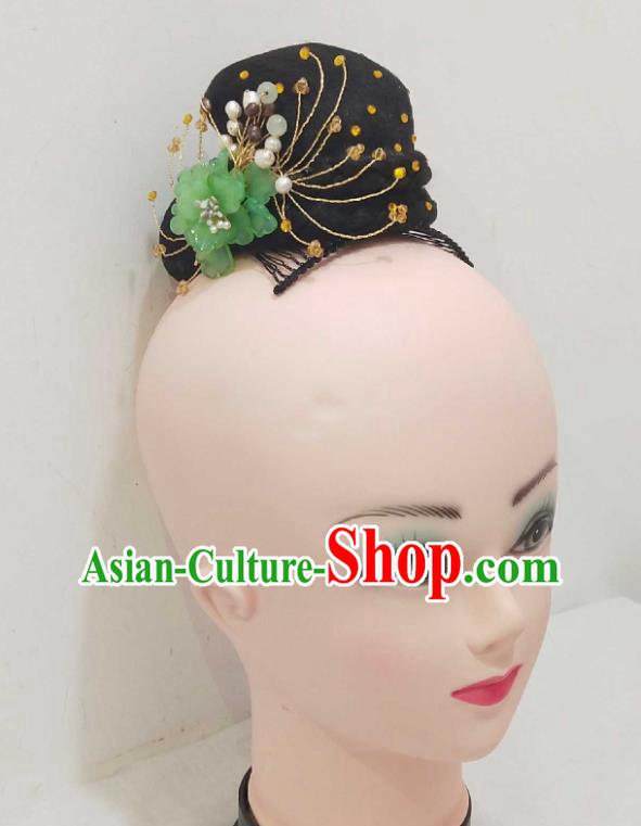 Chinese Female Solo Dance Hair Accessories Traditional Stage Performance Fan Dance Hairpieces Classical Dance Wigs Chignon