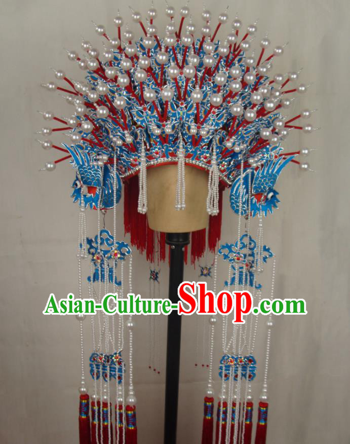 Chinese Peking Opera Hua Tan Headdress Beijing Opera Empress Hat Traditional Opera Imperial Consort Pearls Phoenix Coronet
