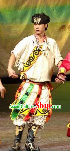China Traditional Sichuan Nationality Young Male Outfits Clothing Qiang Ethnic Folk Dance Garment Costumes