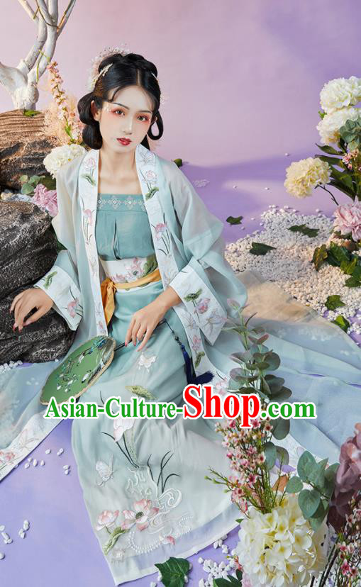 China Song Dynasty Nobility Lady Historical Clothing Ancient Young Woman Embroidered Green Hanfu Dress Garments