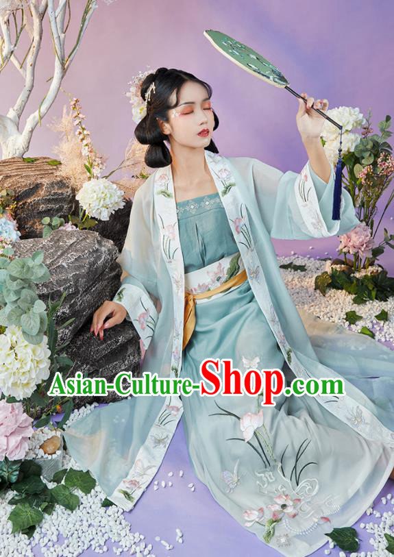 China Song Dynasty Nobility Lady Historical Clothing Ancient Young Woman Embroidered Green Hanfu Dress Garments