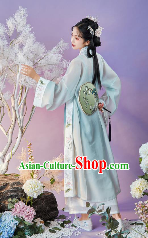China Song Dynasty Nobility Lady Historical Clothing Ancient Young Woman Embroidered Green Hanfu Dress Garments