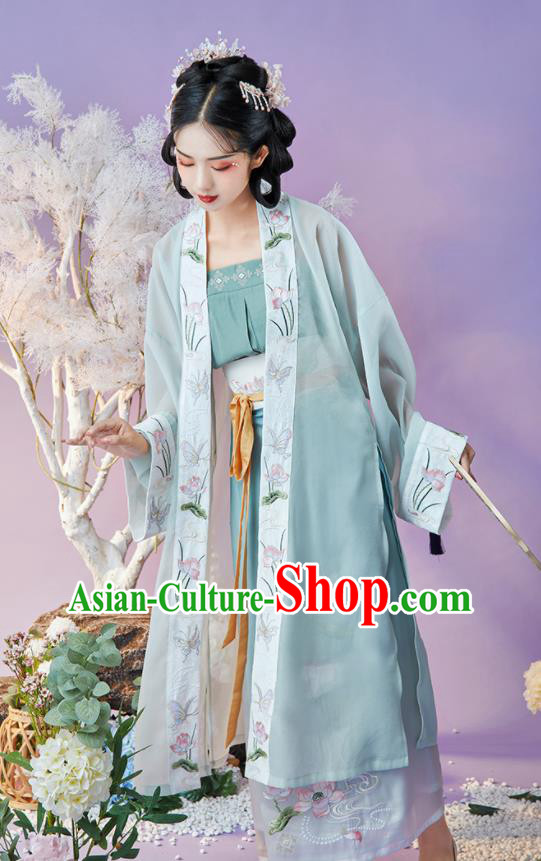 China Song Dynasty Nobility Lady Historical Clothing Ancient Young Woman Embroidered Green Hanfu Dress Garments