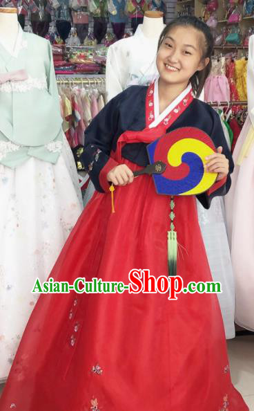 Korean Court Fashion Clothing Wedding Black Blouse and Red Dress Traditional Hanbok Costume Bride Garments