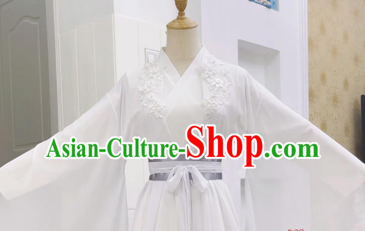 China Ancient Fairy White Hanfu Dress Ming Dynasty Young Beauty Garments Traditional Cosplay Clothing