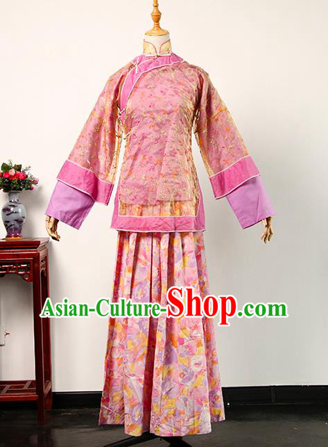 China Ancient Rich Woman Pink Blouse and Skirt Qing Dynasty Garments Traditional Drama Da Zhai Men Young Mistress Clothing