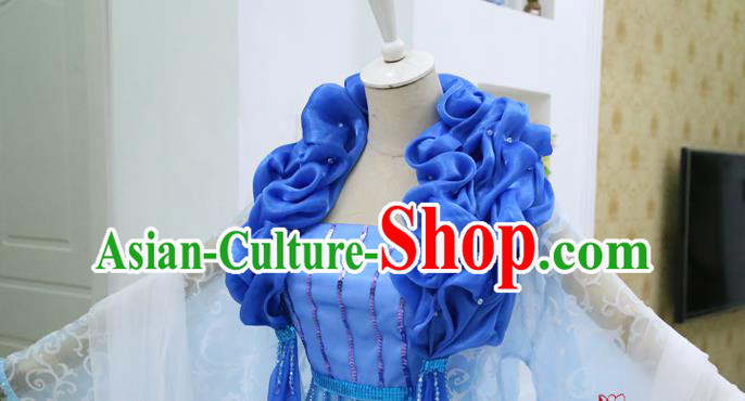 China Traditional Drama The Legend of Crazy Monk Leng Bingxin Clothing Ancient Fairy Blue Hanfu Dress Cosplay Swordswoman Garments