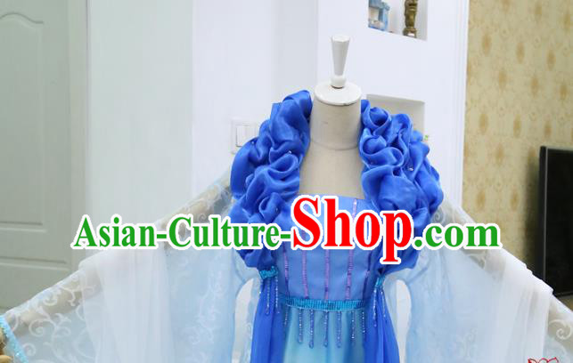 China Traditional Drama The Legend of Crazy Monk Leng Bingxin Clothing Ancient Fairy Blue Hanfu Dress Cosplay Swordswoman Garments