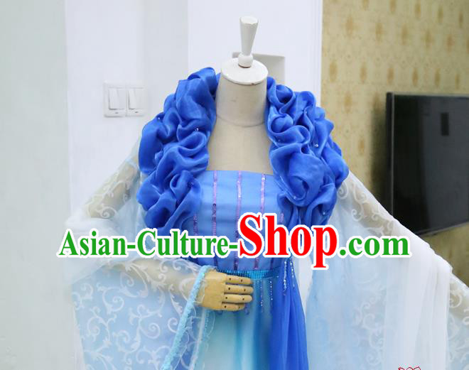 China Traditional Drama The Legend of Crazy Monk Leng Bingxin Clothing Ancient Fairy Blue Hanfu Dress Cosplay Swordswoman Garments