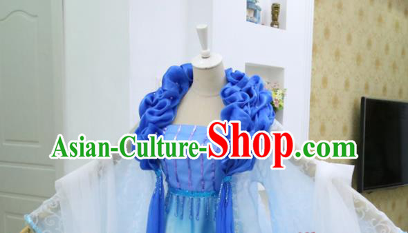 China Traditional Drama The Legend of Crazy Monk Leng Bingxin Clothing Ancient Fairy Blue Hanfu Dress Cosplay Swordswoman Garments