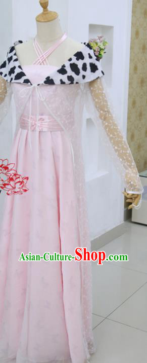China Ancient Young Beauty Pink Hanfu Dress Cosplay Swordswoman Garments Traditional Drama Shui Yue Dong Tian Yin Tianxue Clothing