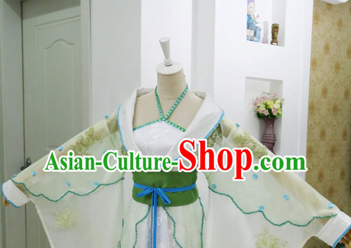 China Ancient Princess Green Hanfu Dress Cosplay Young Beauty Garments Traditional Drama Seven Fairy Qing Er Clothing