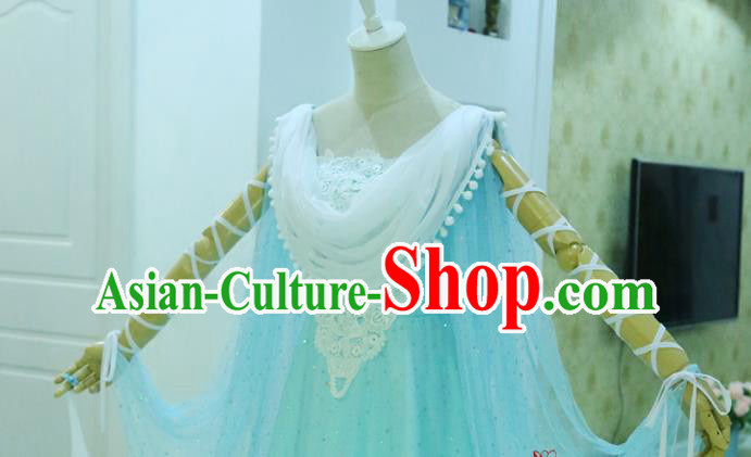 China Ancient Heavenly Palace Beauty Blue Hanfu Dress Cosplay Princess Garments Traditional Drama Seven Fairy Lan Er Clothing