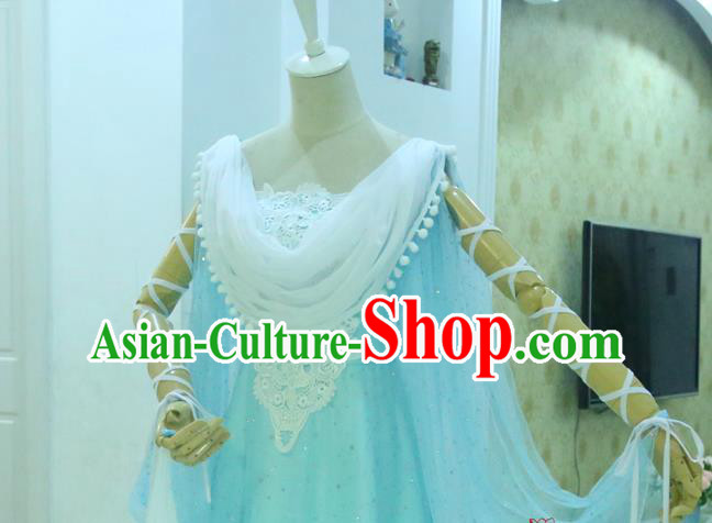 China Ancient Heavenly Palace Beauty Blue Hanfu Dress Cosplay Princess Garments Traditional Drama Seven Fairy Lan Er Clothing