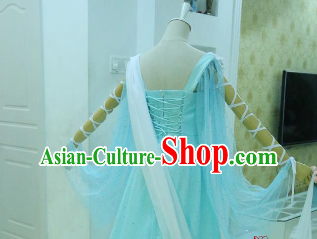 China Ancient Heavenly Palace Beauty Blue Hanfu Dress Cosplay Princess Garments Traditional Drama Seven Fairy Lan Er Clothing