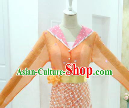 China Ancient Heavenly Princess Orange Hanfu Dress Cosplay Palace Beauty Garments Traditional Drama Seven Fairy Cheng Er Clothing